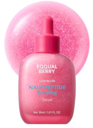 EQQUALBERRY NAD+ Peptide Boosting Serum – Niacinamide 2% + 14 Peptides + Vegan Collagen Anti-Aging Korean Skincare Face & Neck & Body Serum | Firming & Lifting Pink Serum (1.01oz / 30ml)