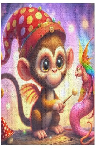 Animal AFFE Puzzle 1000 Teile, Holzpuzzle Herausforderndes Geschicklichkeitsspiel Für Die Ganze Familie, Kinder Erwachsenenpuzzle Ab 12 Jahren （78×53cm）