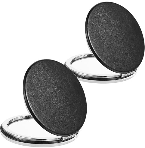 WLLHYF Lot de 2 petits miroirs compacts pour sac à main, double face, grossissant x1/2x, miroir de poche de maquillage, noir, élégant miroir de voyage pliable pour homme, femme, fille, sac à main