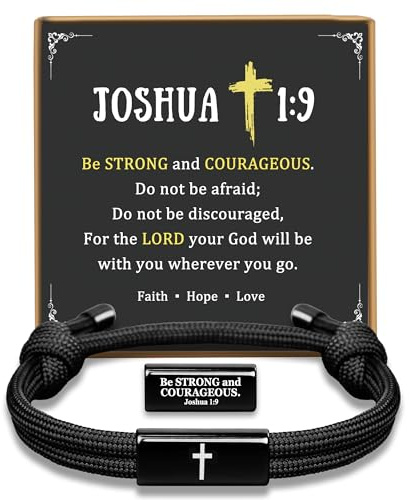 PEALICIOUS Joshua 1 9 Cross Bracelet for Men, Christian Easter Basket Stuffers, Religious Boys Bracelets for Christian Prayer, Faith Baptism Confirmation Birthday Jewelry, Easter Gift for Son Nephew