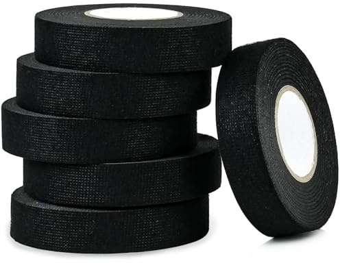 CHUANGSEED 6pack-Wiring Hardness Tape 19mmx 15m Black Loom Binding Felt for Heat Resistant Insulation Tape for Wires Noise Damping Car Cables Fixed Black Adhesive Fabric Cloth Tape