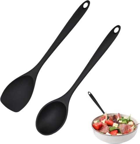2 PCS Spatola in Silicone, Utensili Da Cucina In Silicone resistente al Calore Flessibile e Senza Cuciture per Insalate Mescolare Cuocere Arrostire Preparare la Cottura Cucina Quotidiana (Nero)