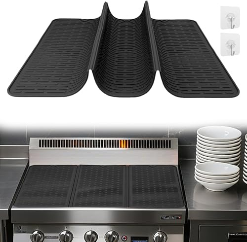 Herdabdeckplatte Silikon, 71x51cm Herdplattenabdeckung für Elektroherd, Abdeckung Ceranfeld Schwarz, Wasserdicht Rutschfest Hitzebeständige Induktionskochfeld Schutzmatte Faltbar für Küchentheke