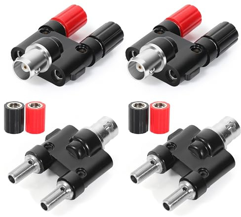 BNC Female to 2×4mm Dual Banana Female Jack Socket Binding Post RF Coaxial Splitter Connector Adapter 4 Pack, BNC Banana Plug Jack for HF Radio Antennas Oscilloscope DVM Communication Test Equipment