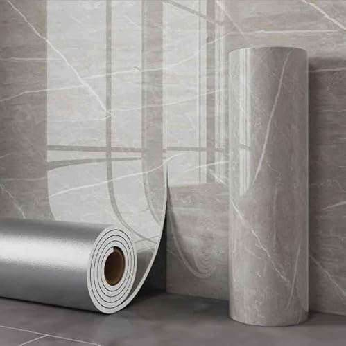 TYASAR Papier Peint Autocollant Effet Marbre Gris Clair 60cm x 3m – Film PVC Imperméable et Résistant à l’Huile – Papier Adhésif pour Mur, Cuisine, Salle de Bain, Meuble et Plan de Travail