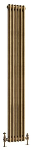 Go Bathrooms Traditional 2 Column Radiator 1800x290mm Brass | Cast iron style tall vertical radiator for central heating. Features 2 column panels with an antique brass finish.