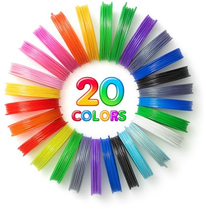 UnicornGlasgow 20 Color 3D Pen Filament Refills 1.75mm PLA Threads Total 100m Compatible with 3D Printing Pen for Kid