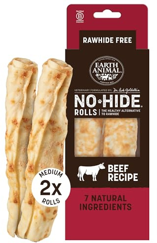 Earth Animal No-Hide® Beef Rolls Dog Chews (2 Pack) - Rawhide Free | Natural Dog Treats for Medium Dogs (18-34 kg), Easily Digestible, Supports Healthy Teeth & Gums, 100% Recyclable Packaging