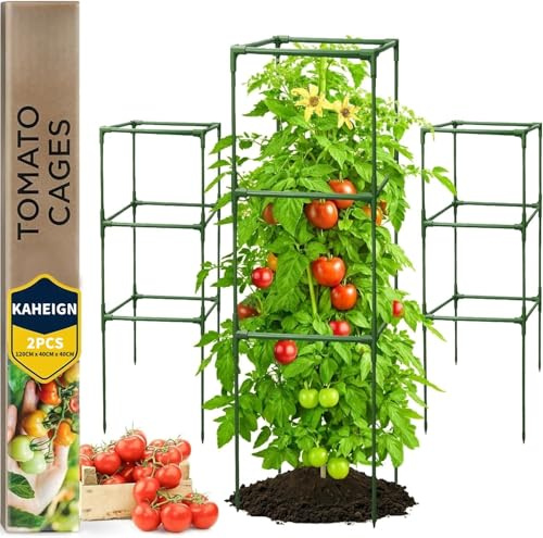 KAHEIGN 2Pcs Garden Tomato Cages, 120CM x 40CM x 40CM Square Plant Support Cages Adjustable Garden Steel Stake Frame Trellis for Vertical Climbing Plant Vegetables Flower Fruits Vine