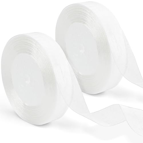 JAXICREY Geschenkband Weiß 90m, Organzaband, Schleifenband Breit 2cm, Satinband Weiss, Ribbon Band, Geschenkbänder, Seidenband, Dekoband für Hochzeit, Weihnachten, Bastelarbeiten