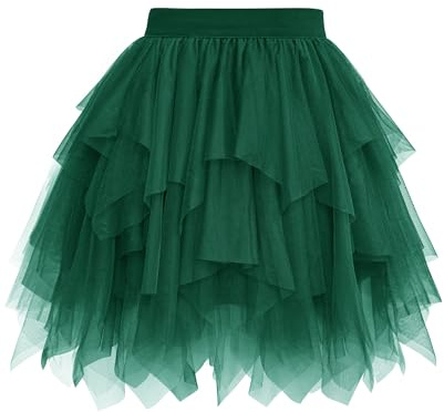 Wikoan Gonna in Tulle Gonna Asimmetrica in Rete Sottoveste in Multistrato Gonna in Tulle Foderata,Verde Oscuro,S-M