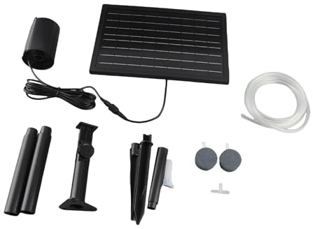 Baxnore Aeratore per laghetto solare 10V 8W Pompa ad aria per ossigeno ad energia solare con tubi flessibili per piccolo laghetto per pesci Serbatoio di riserva Acquario Materiale