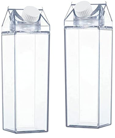 Peosaard Carton de Lait réutilisable, Bouteille d'eau en Carton de Lait Transparent 500ML Bouteille jus Transparente réutilisable pour Le Sport en Plein air 2 pièces, Clair