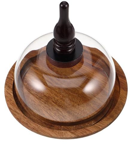 LALAFINA Wooden Cake Stand with Glass Dome Cover for Home Gatherings and Bakery Displays, Stable Base Multi-food Storage Tray with Rustic Natural Aesthetic