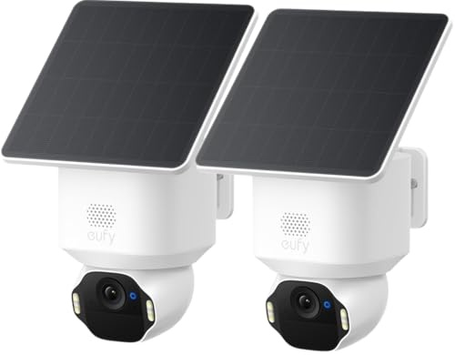 eufy Security eufyCam E42 4K Caméra Surveillance WiFi extérieur sans Fil | Caméras solaire, suivi IA, 360° PTZ, stroboscope, reconnaissance, nocturne couleur, stockage local, paquet de 2