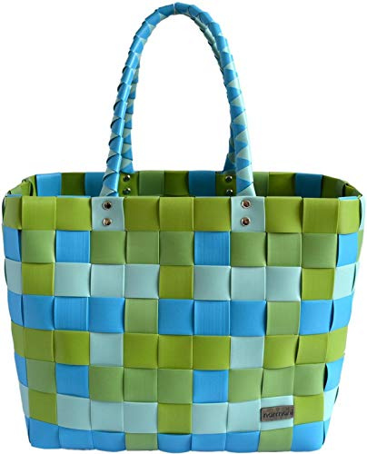 Einkaufskorb Shopper geflochten aus Kunststoff - robuster Strandkorb aus wasserabweisendem Material Farbe Classic/Spring