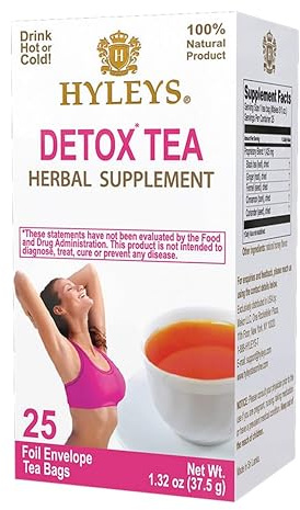 Hyleys Detox Tea for Cleanse – Black Tea with Ginger, Honey & Cinnamon – 25 Tea Bags (1 Pack) – Supports Digestion, Detox & Bloating Relief