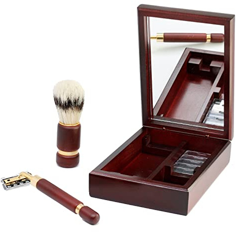 Set de afeitado con estuche de madera con espejo. T-01