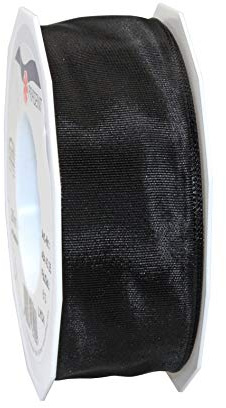 PRÄSENT Lyon Band mit Drahtkante schwarz, 25 m Dekoband zum Verzieren & Basteln, 40 mm Breite, leicht biegsames Schleifenband, für Festliche Dekos zu besonderen Anlässen