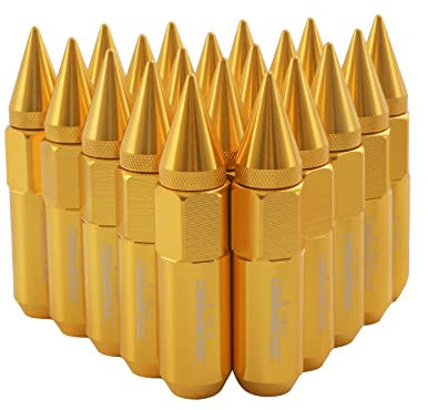 JDMSPEED New Gold 20PCS M12X1.5 Cap Spiked Extended Tuner 60mm Aluminum Wheels Rims Lug Nuts