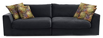 CAVADORE Big Sofa Fiona/ XXL-Couch mit tiefen Sitzflächen und weicher Polsterung / modernes Design / 274 x 90 x 112 / Samt schwarz