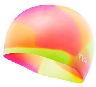 TYR Youth Wrinkle Free Silicone Swim Cap for Drag Reduction and Hair Protection, Yellow/Pink/Orange