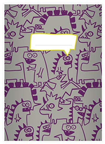 Kartenkaufrausch 16 coole Doodle DIN A4 Schulhefte, Rechenhefte mit Monstern & Dinos, grau Lineatur 29 (kariertes/rautiertes Heft 16 Blatt/32 Seiten) Notizheft, Kladde für Schule, Universität, Büro