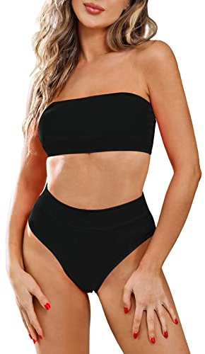 Viottiset Dam avtagbar rem wrap pad fräck hög midja bikini set baddräkt M svart