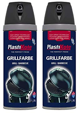 PlastiKote Barbeque BBQ Black Twist & Spray Paint 400ml - 2.23m² Coverage per can - Heat Resistant - Fully Dry in 3 Hours. (Set of 2)