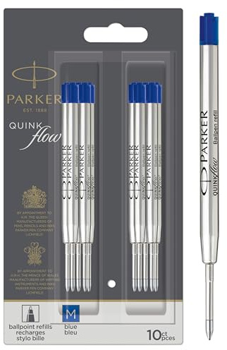 Parker Ballpoint Pen Refills | Medium Point | Blue QUINKflow Ink | 10 Count