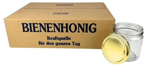 BIENEN SCHMIDT 60x Twist Off Honigglas Schraubglas 500g Imkerhonig Rundglas mit Deckel Gold Gläser für Honig 82mm Sturzglas Einmachglas Einweckglas Marmeladenglas Deckel Gold
