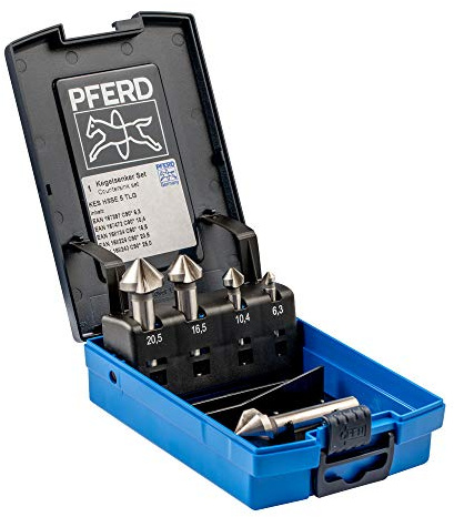 PFERD TOOLS Assortiment de fraises coniques et ébavureurs HSS-E Co5, 5 pièces | 90°, Ø 6,3-25,0 mm, DIN 335 C | 25202156 – pour le chambrage de vis à 90°