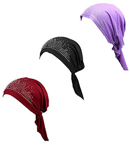 Vorgebundenes Chemo-Kopftuch, 3 Stück, Beanie-Totenkopf-Kopfdeckung für Damen, 6er-Set, langer Stil, Einheitsgröße