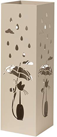 Baroni Home Schirmständer in modernem Design aus Metall mit Cat and Rain-Schnitzerei - mit Haken und herausnehmbarer Auffangschale für Heim- und Bürodekoration, Taupengrau, 15,5x15x49 cm