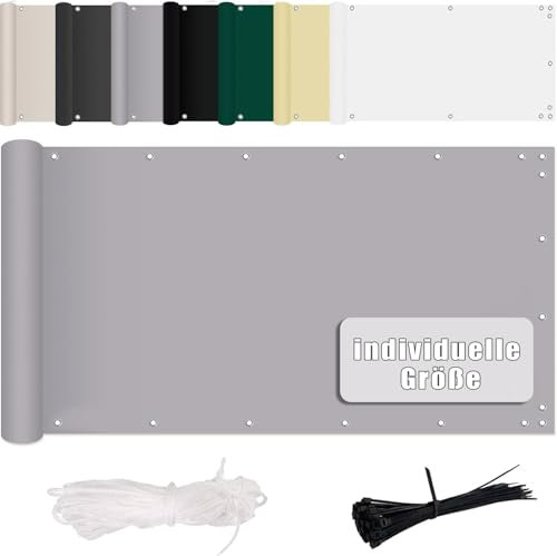 MENGH Paravento per balcone, 130 x 600 cm, grigio chiaro, senza fori (152 misure e 12 colori), rivestimento per balcone, protezione da vento e raggi UV, 160 g m², con accessori per il montaggio, 100%