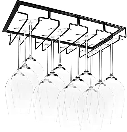 Weinglas Halter, Unter Schrank Weinglashalterung zum Aufhängen mit Schrauben Stielgläser Halter für Bar Küche Zuhause Restaurant Schwarz (4 Reihen)