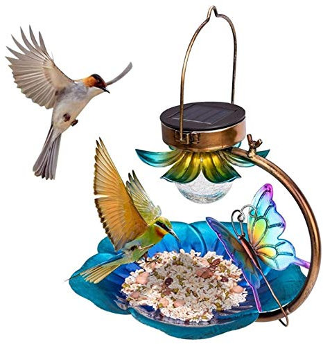 Mangeoire Solaire pour Oiseaux pour L'extérieur Mangeoire Suspendue pour Oiseaux Sauvages Bac À Graines pour L'extérieur Lumière Jardin Énergie Solaire Métal Décoratif
