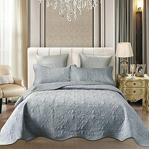 3-teiliges Baumwoll-Patchwork-Quilt/Deckenkollektion Voll/Übergröße Gesteppte Tagesdecke Set mit Blumenprägung, Lila