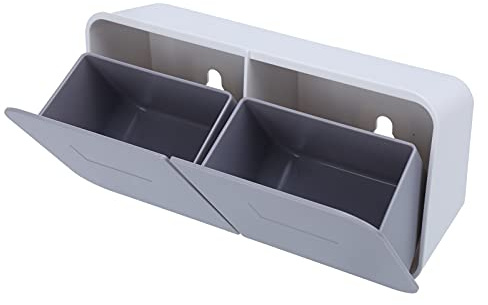 Scatola portaoggetti per cotton fioc, organizer rimovibile a conchiglia a 2 griglie, contenitore a parete con 2 super colla per spugne cosmetiche assorbenti assorbenti per trucco sali(Bianco Grigio)