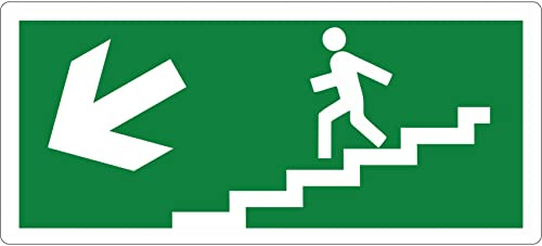 pubblimania Salida de Emergencia PVC Adhesivo Resistente para Exterior e Interior (29x13 Cm) (Escalera Flecha Izquierda Exit)