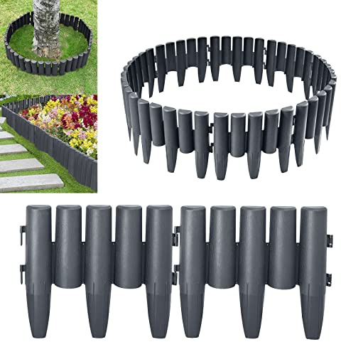 Aufun 30er Set Kunststoff Rasenkante Länge 8,4m Holz Optik Garden Border aus Polypropylen, Beetumrandung Rasenkante Garten dekorativ- Anthrazit
