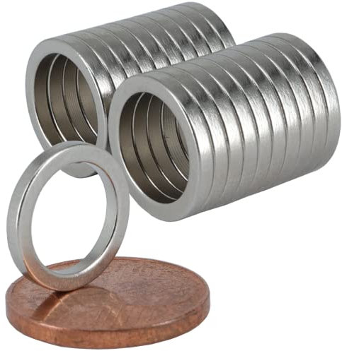 [20 Stück] Neodym Magnet N52 Ringmagnete extra stark Magnetring Magnete Mit 9mm Loch Bohrung Runder Ring 12mm x 1,5mm Scheiben Flach Rund