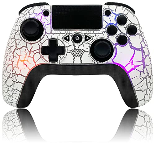 TEDBOX Mando inalámbrico para PS4, mando a distancia inalámbrico con diseño único agrietado, 8 colores LED ajustables, botones traseros programables, súper turbo, vibración dual, ampliamente