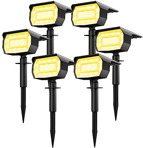 Lote de 6 focos solares al aire libre, 72 LED lámpara solar exterior impermeable IP65, luz solar exterior, ajustable con 3 modos de iluminación 120°, iluminación exterior solar para jardín, patio,
