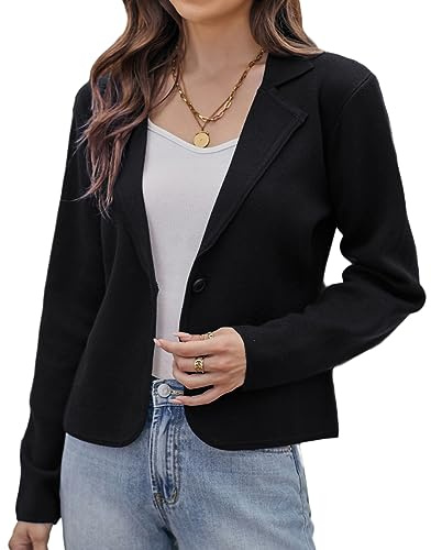 GRACE KARIN Women Short Sweater Blazer Business Casual Long Sleeve Classic Blazer Jacket with Button Black XL