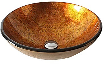 MBROS Badezimmer-Waschbecken aus gehärtetem Glas, Glaswaschbecken, Badezimmer-Waschtisch, runde Schüssel, Orange