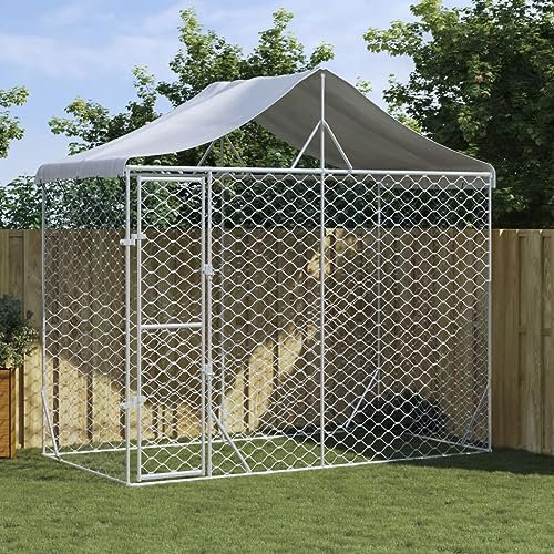 GuyAna Outdoor-Hundezwinger mit Dach Silber 3x1,5x2,5m Stahl Verzinkt Hundezwinger DraußEn GroßE Hunde