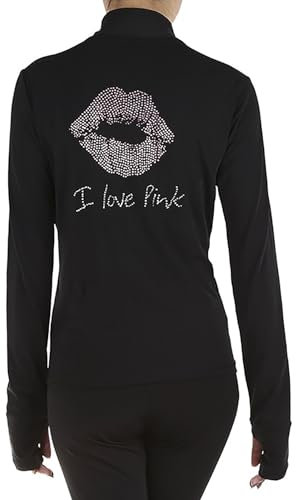 Youthful flying Mädchen Damen Eiskunstlauf Jacke Warmes Fleece Kristall Eislaufen Figur Tops Laufjacke mit Taschen Daumenloch(Size:L,Color:Schwarz-Dick)