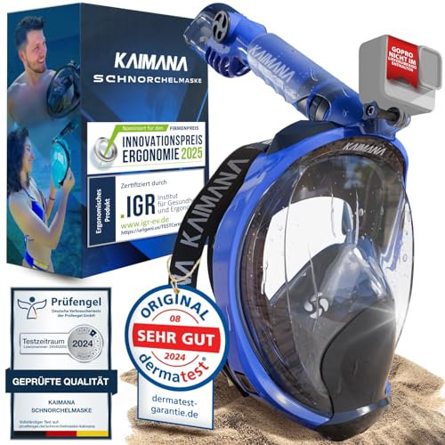 Die Preisgekrönte KAIMANA® Schnorchelmaske für Erwachsene & Kinder - absolut CO2 sicher - inkl. Tragetasche - Tauchermaske Erwachsene - Vollgesichtsmaske Tauchmaske