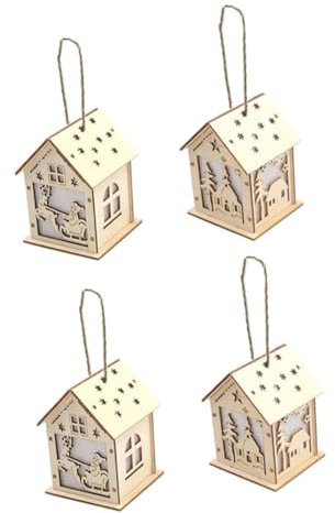 Alipis 4stücke Leuchtende Holzhaus Weihnachtsbaumornamente Kreative Weihnachtsdekoration Für Junge Mädchen Handwerksartikel Für Festliche Fenster Und Schreibtische Für Stimmungsvolle